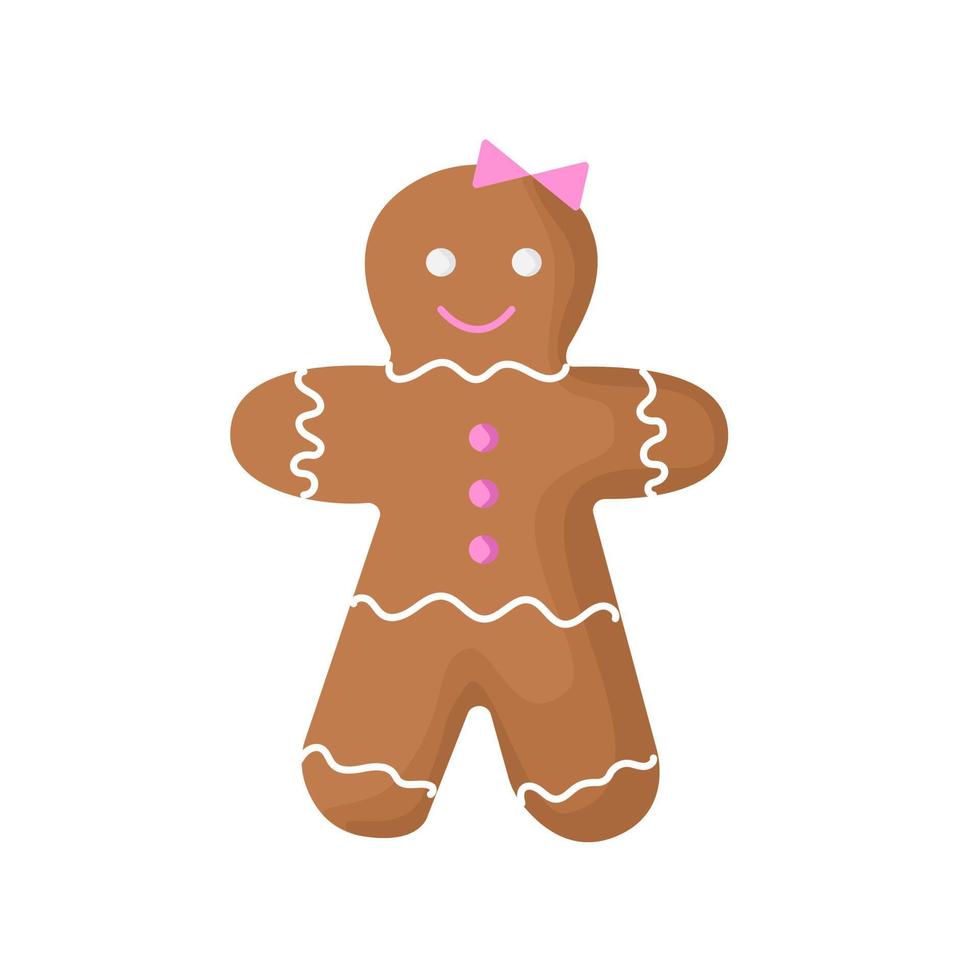 Christmas cookies smiling gingerbread woman. Christmas bakery, Gingerbread woman decorated colored icing.Vector illustration vector