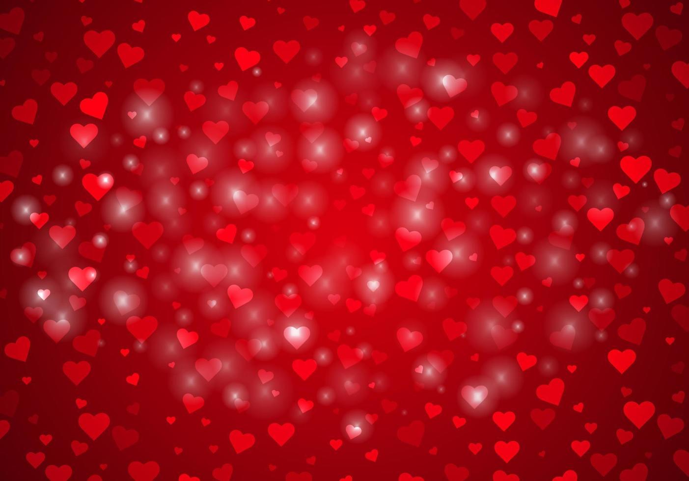 Bright red vector background for Valentine's Day or wedding with hearts and highlights.Abstract holiday backdrop.Greeting Card. Vector illustration