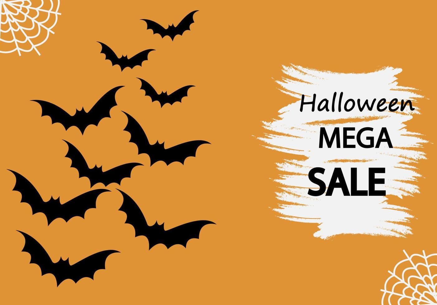 mega venta de halloween sobre fondo naranja con murciélagos. cartel o pancarta de plantilla de venta de halloween. ilustración vectorial vector