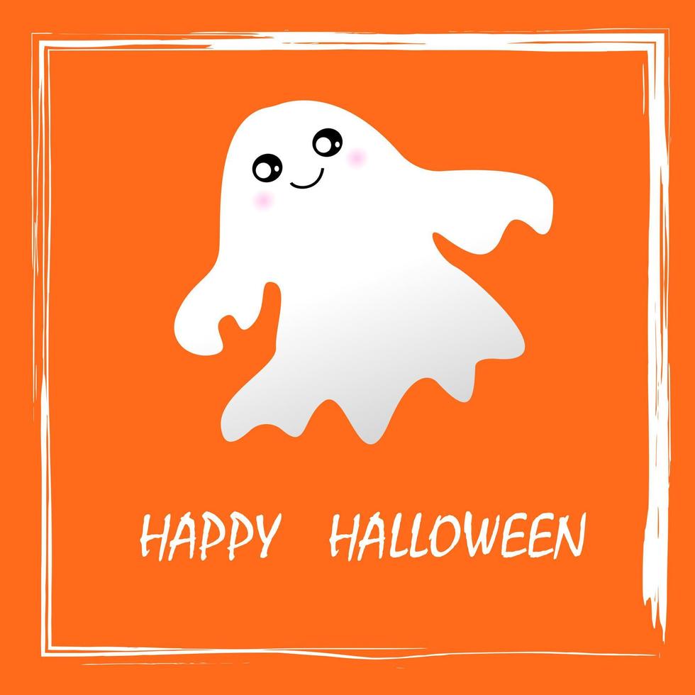 feliz halloween lindo fantasma sobre fondo naranja. conjunto de iconos de vector fantasma volador. ilustración vectorial