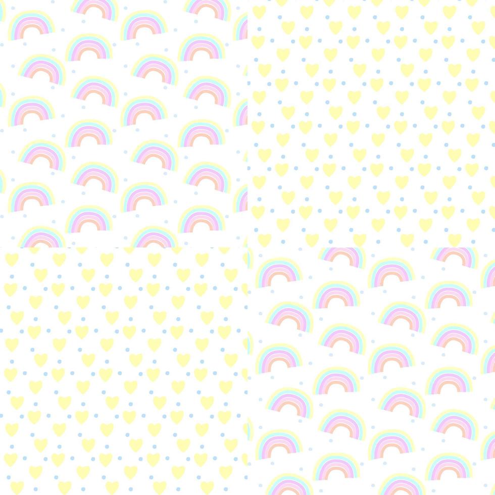 Set of cute patterns with rainbows pattern and hearts. For baby girls,for fabric, scrapbooking, wallpaper projects. Vector illustration