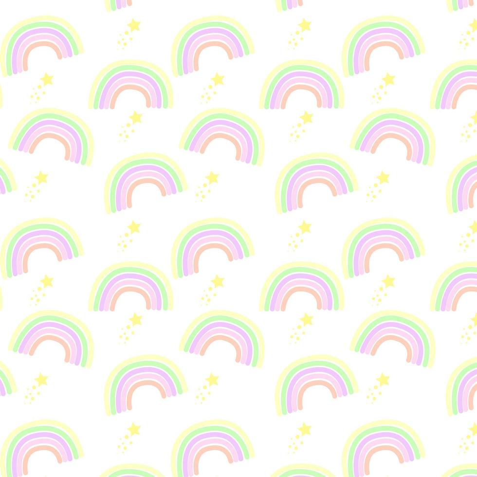 patrón sin costuras con arco iris y estrellas. patrón dibujado a mano para tela, papel pintado, ropa, pañales, prendas de vestir, planificador, pegatina.ilustración vectorial vector