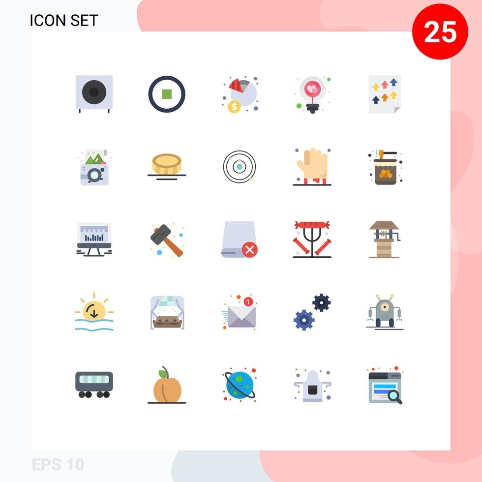 Mobile Interface Flat Color Set of 25 Pictograms of light heart economy energy money Editable Vector Design Elements