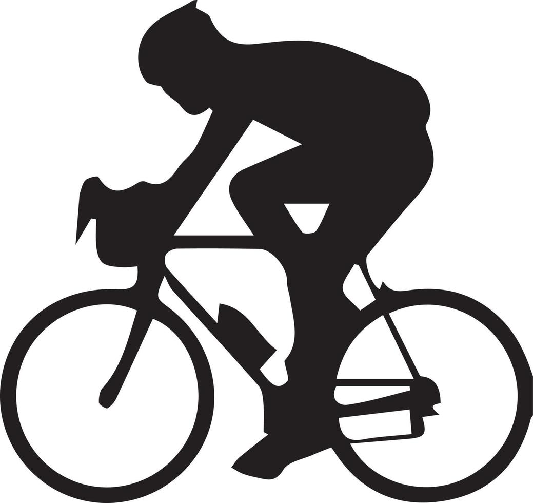 icono de bicicleta. símbolo de la carrera de bicicletas. icono plano de la carrera ciclista. señal de ciclista. silueta de ciclista de carretera. logotipo deportivo vector