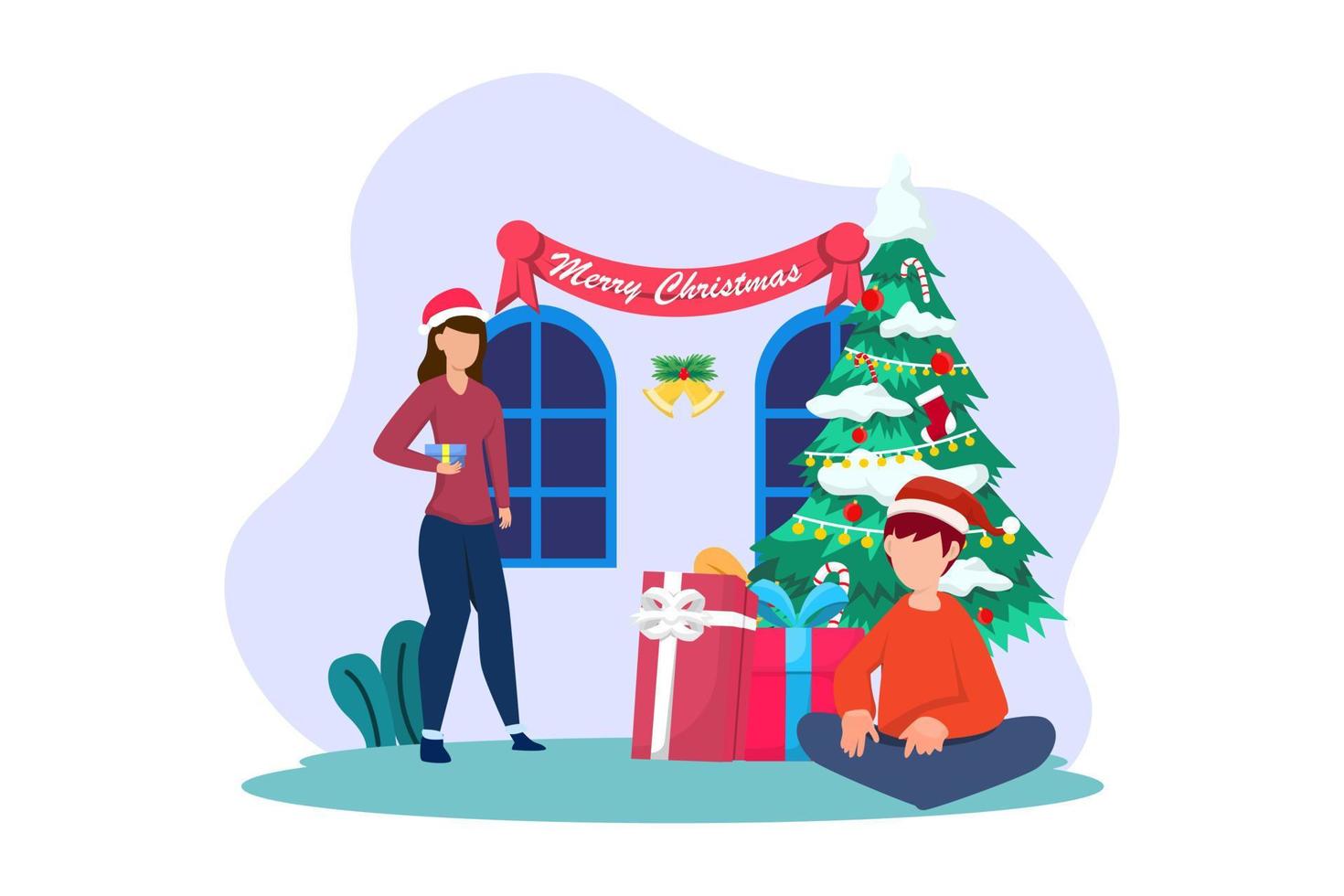 Sharing Gift at Christmas Flat Design vector