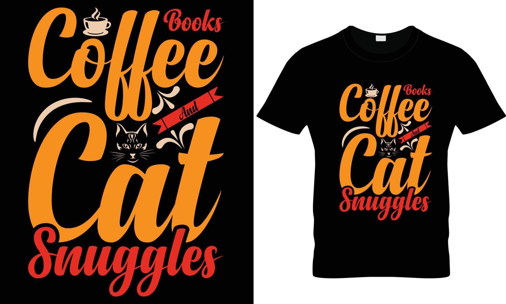 libros café y gato acurruca diseño de camiseta vector