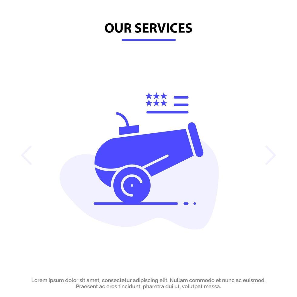 Our Services Big Gun Cannon Howitzer Mortar Solid Glyph Icon Web card Template vector
