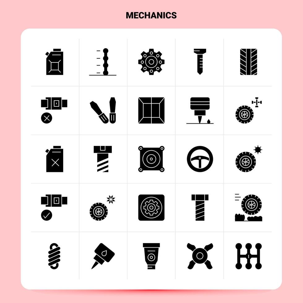 Solid 25 Mechanics Icon set Vector Glyph Style Design Black Icons Set Web and Mobile Business ideas design Vector Illustration