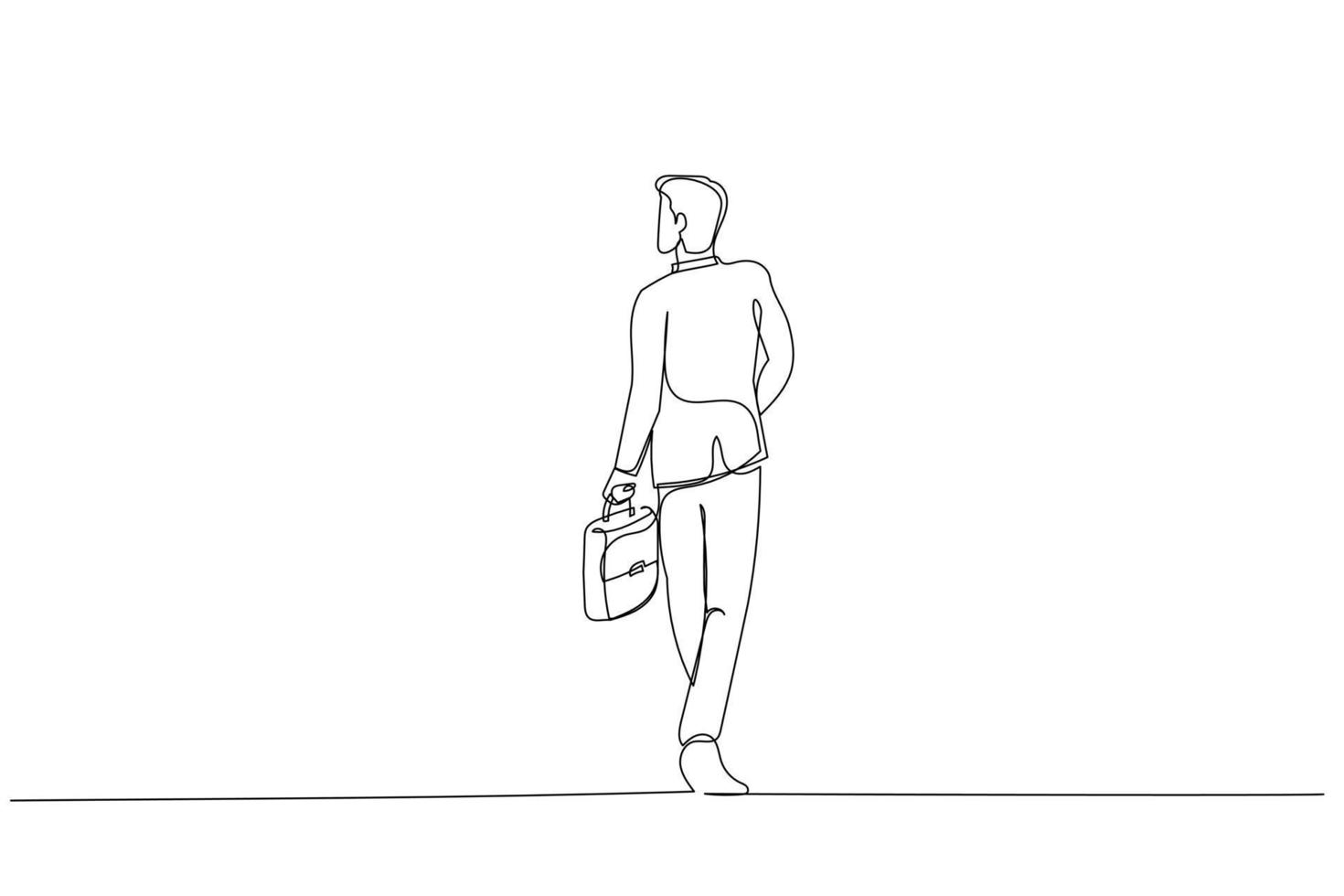 Illustration of walking businessman holding a briefcase and looking to his side. Single continuous line art style vector