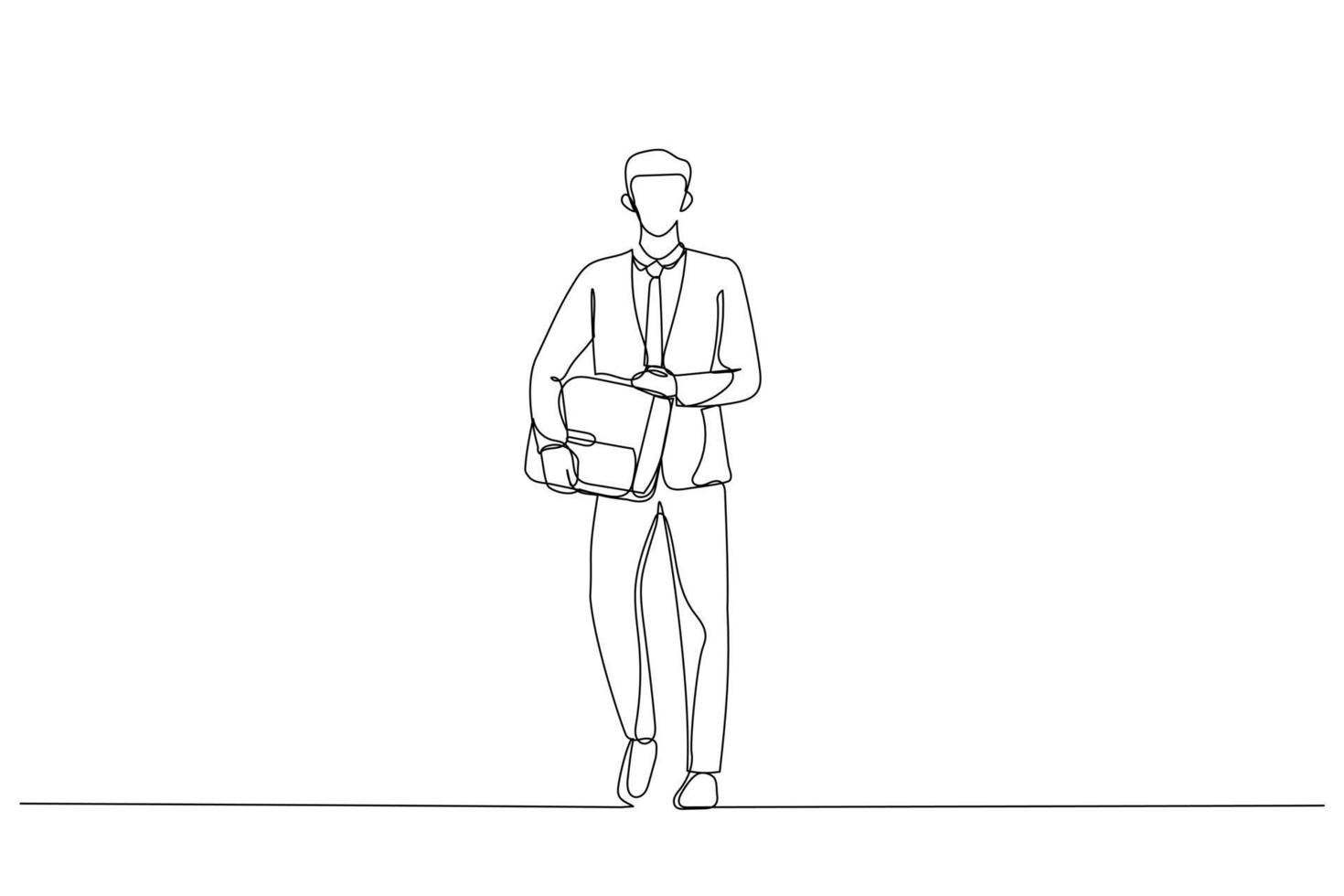 Cartoon of businessman holding suitcase, walking. One line style art vector