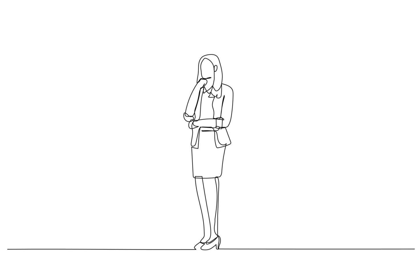 Illustration of businesswoman Standing Against White Background. Single line art style vector