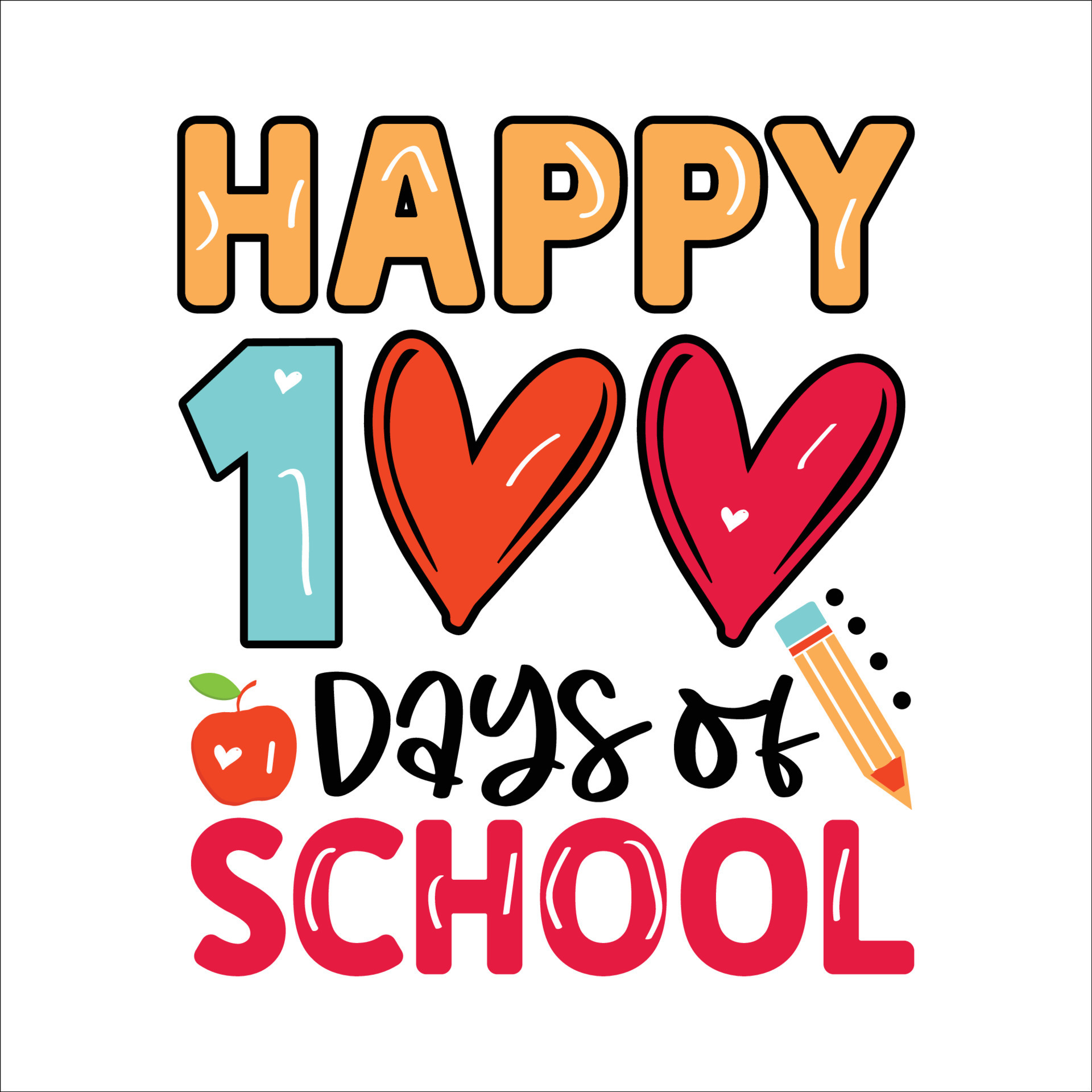 100 days of school t shirt Design Bundle, Unique And Colorful 100 days  School T-Shirt Design,Happy 100th day of school. Congratulatory lettering  for the celebration of the hundredth day of the student