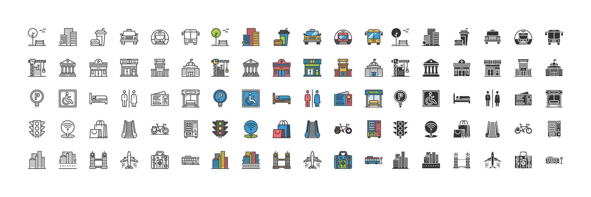 Elements City And Street  Icon Symbol Design Simple Set For Using In Web Graphics Report Logo Infographics. Best Quality Outline Symbol Vector Collection, Park, City, Building,
