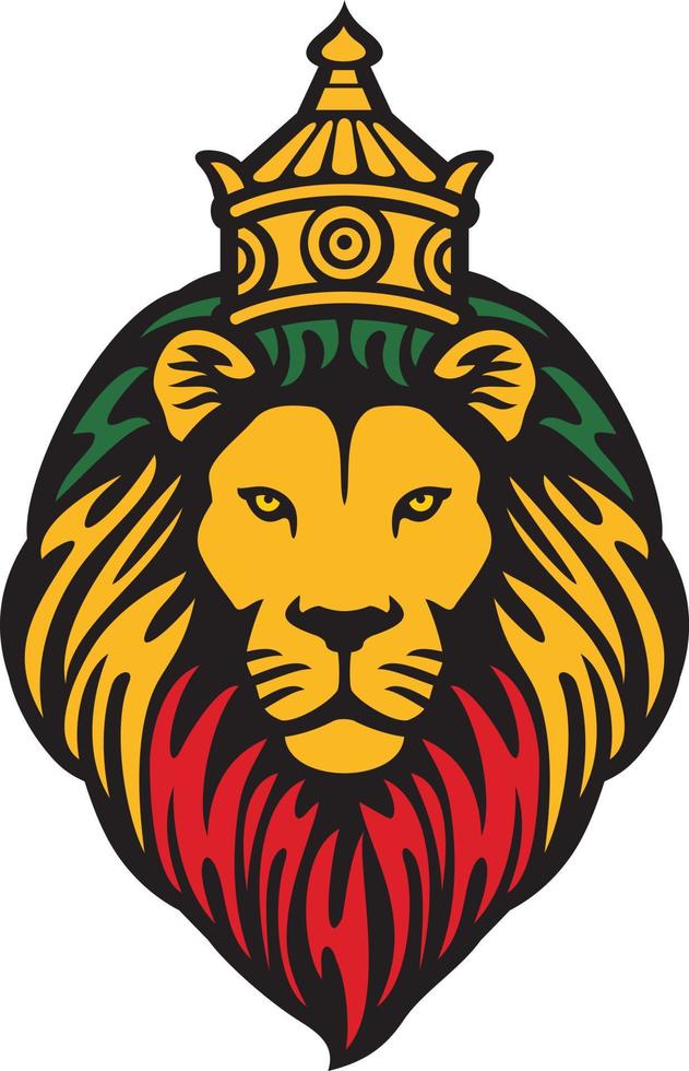 The Lion of Judah Head with Crown - Rastafarian Reggae Symbol. Vector illustration.