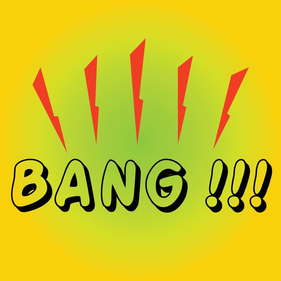 BANG word with exclamation mark and flash accessories for poster or video vector