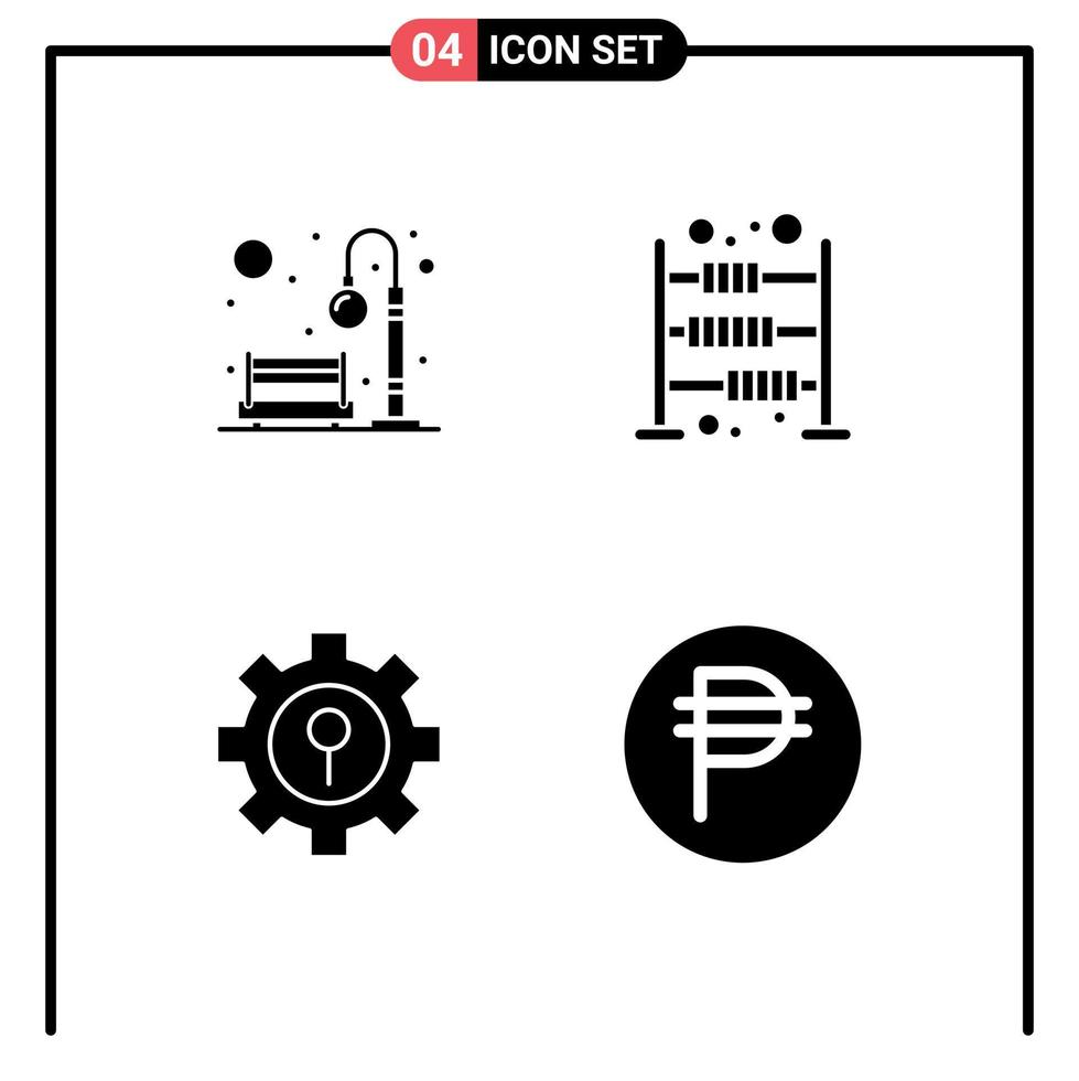 Modern Set of 4 Solid Glyphs Pictograph of bench keyhole recreation calculate protection Editable Vector Design Elements