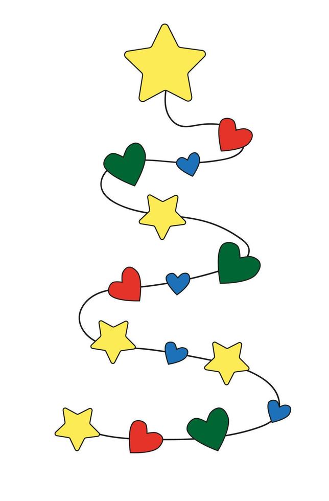 Christmas Tree Abstract Icon. Christmas tree with toys in the form of colorful hearts and stars. vector