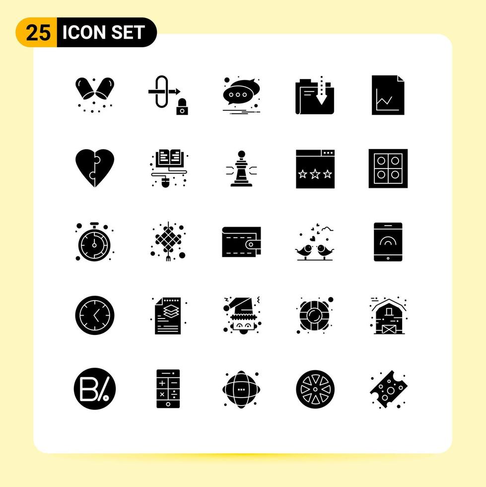 25 concepto de glifo sólido para sitios web, móviles y aplicaciones, análisis de gráficos, datos de archivos de mensajes, elementos de diseño de vectores editables