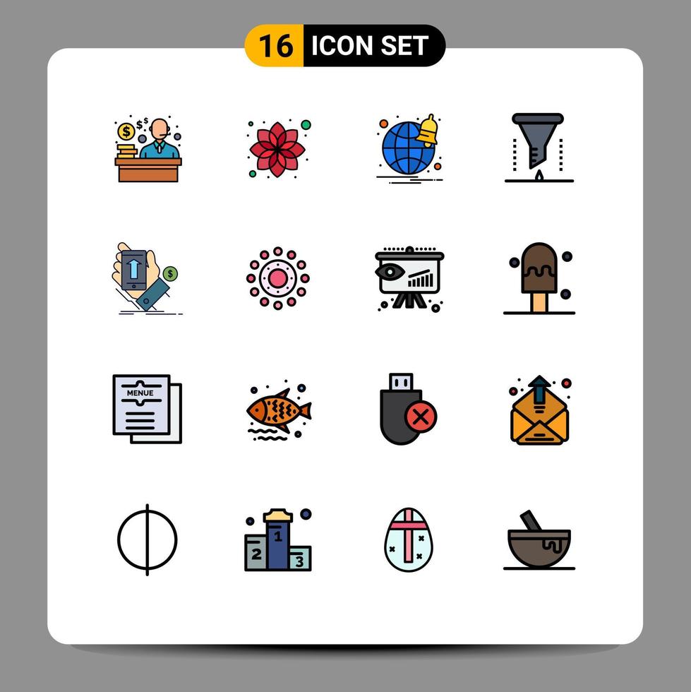 grupo universal de símbolos de icono de 16 líneas llenas de colores planos modernos de embudo de notificación de teléfono de compras laboratorio químico elementos de diseño de vectores creativos editables