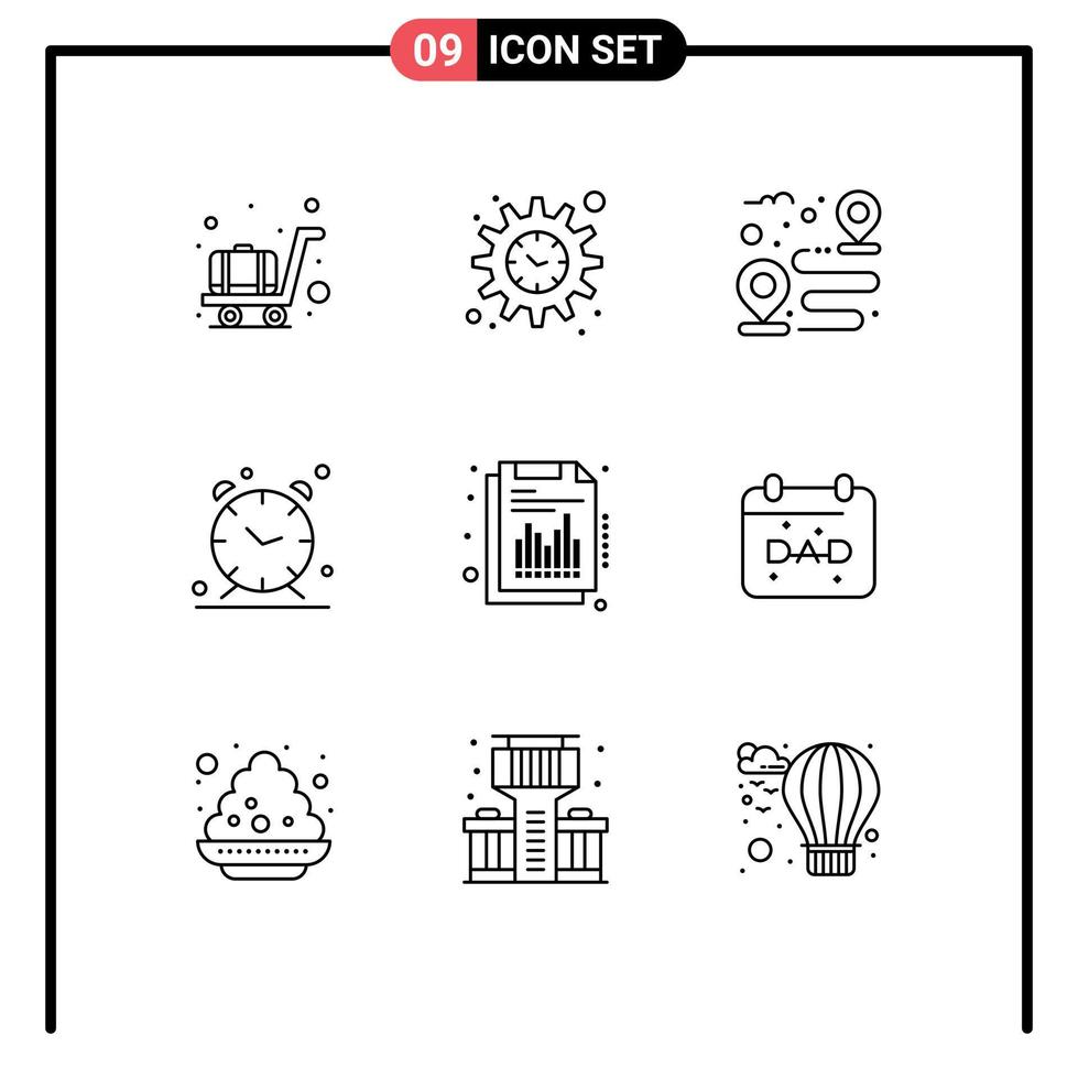 Universal Icon Symbols Group of 9 Modern Outlines of report financial route annual time Editable Vector Design Elements
