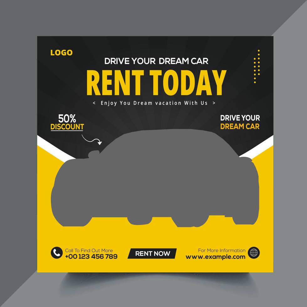 Modern Rent Cars social media post design vector template Pro Vector