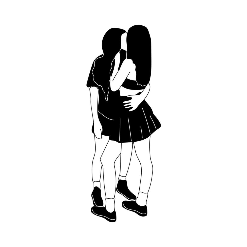 personajes femeninos mirándose. pareja lesbiana enamorada. concepto de ternura y pasión femenina. relacion romantica lgbt vector