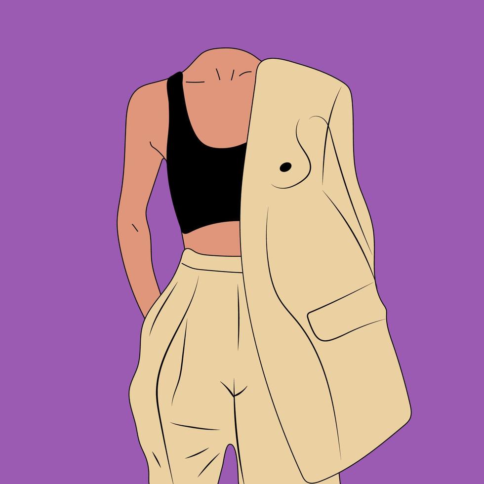 silueta de mujer joven con estilo, modelo. ilustración de moda en estilo moderno. vector