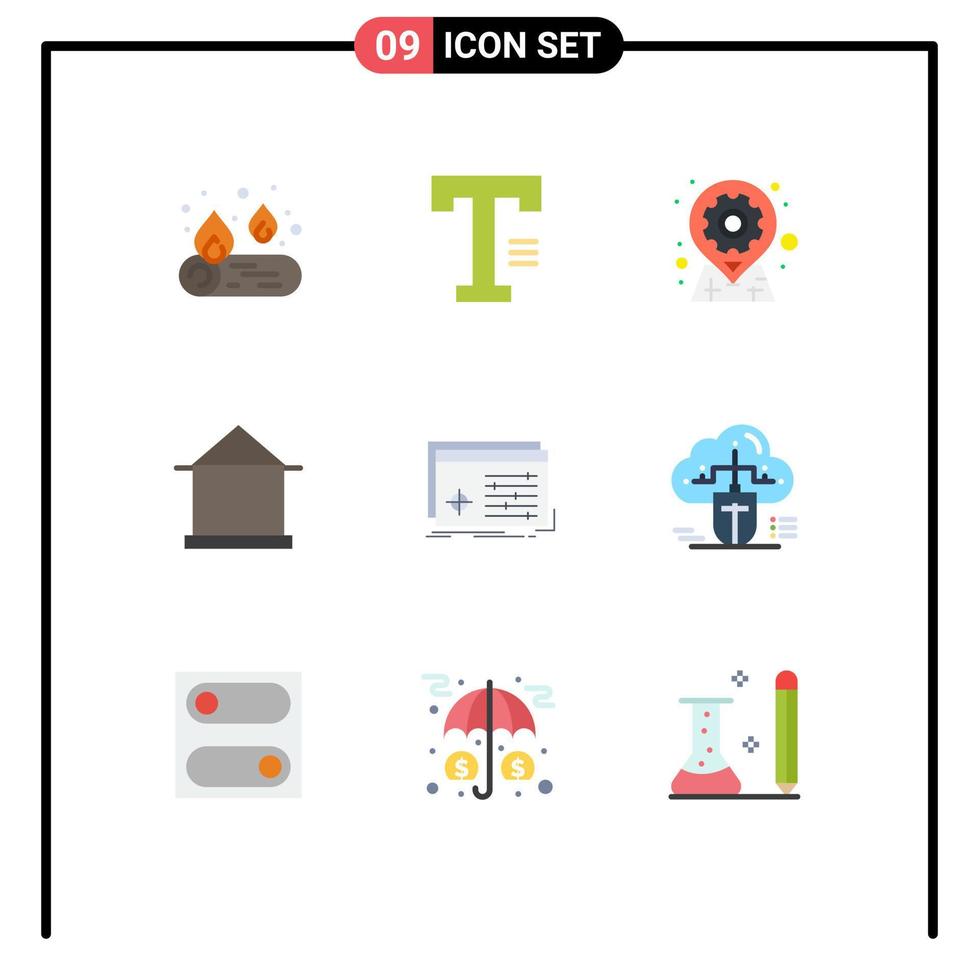 9 Universal Flat Color Signs Symbols of file hut geo house building Editable Vector Design Elements