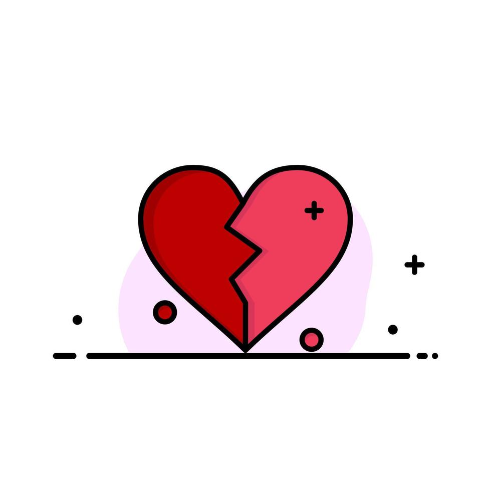 plantilla de banner de vector de icono lleno de línea plana de negocio de boda de corazón de amor roto