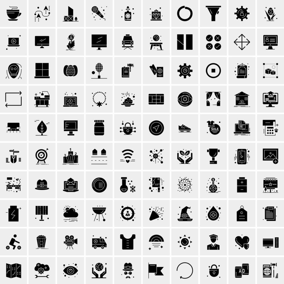 Set of 100 Business Solid Glyph icons vector