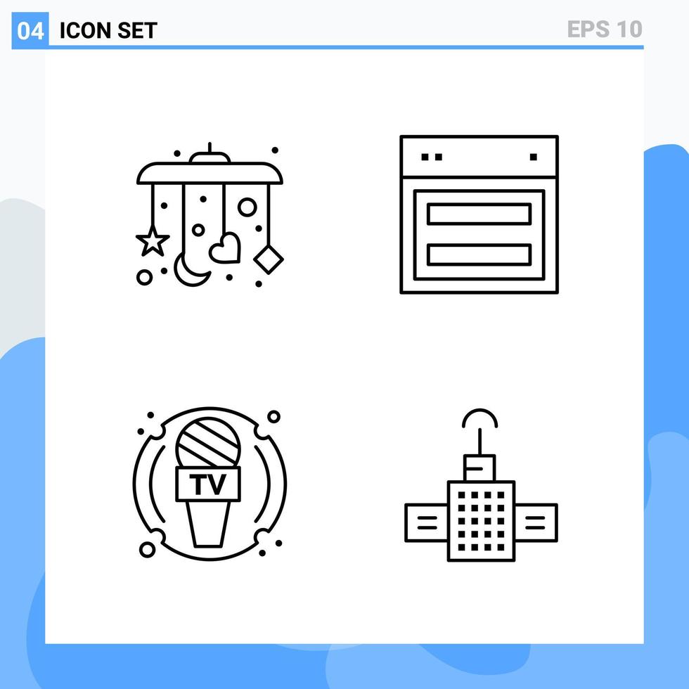 Modern 4 Line style icons Outline Symbols for general use Creative Line Icon Sign Isolated on White Background 4 Icons Pack Creative Black Icon vector background