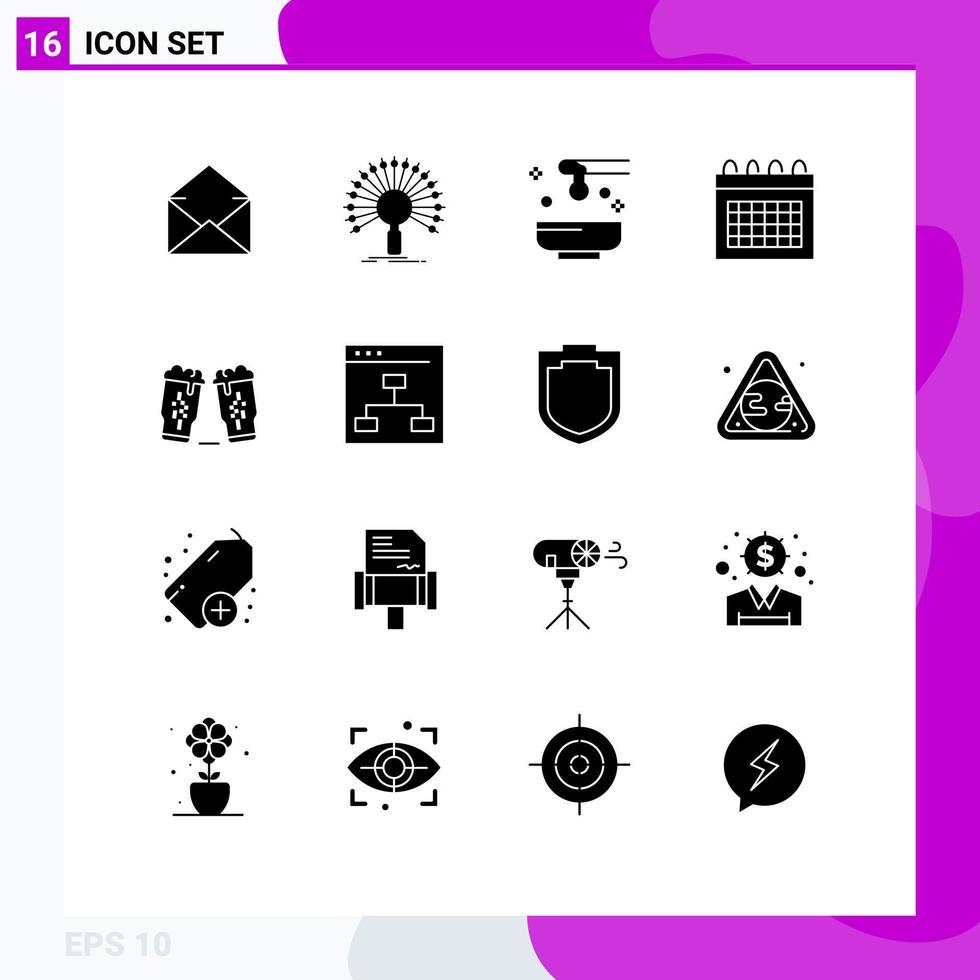 User Interface Pack of 16 Basic Solid Glyphs of time date retrieval calendar spa Editable Vector Design Elements
