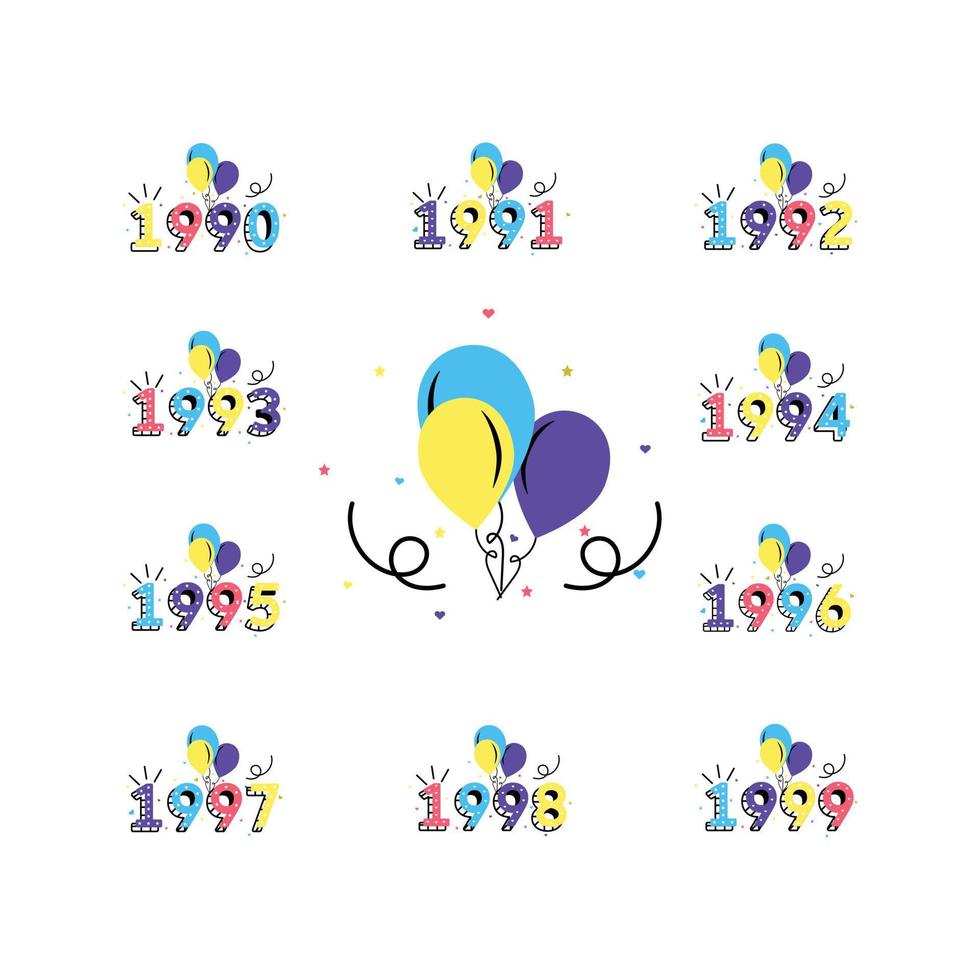 Set of Birthday year vector illustration