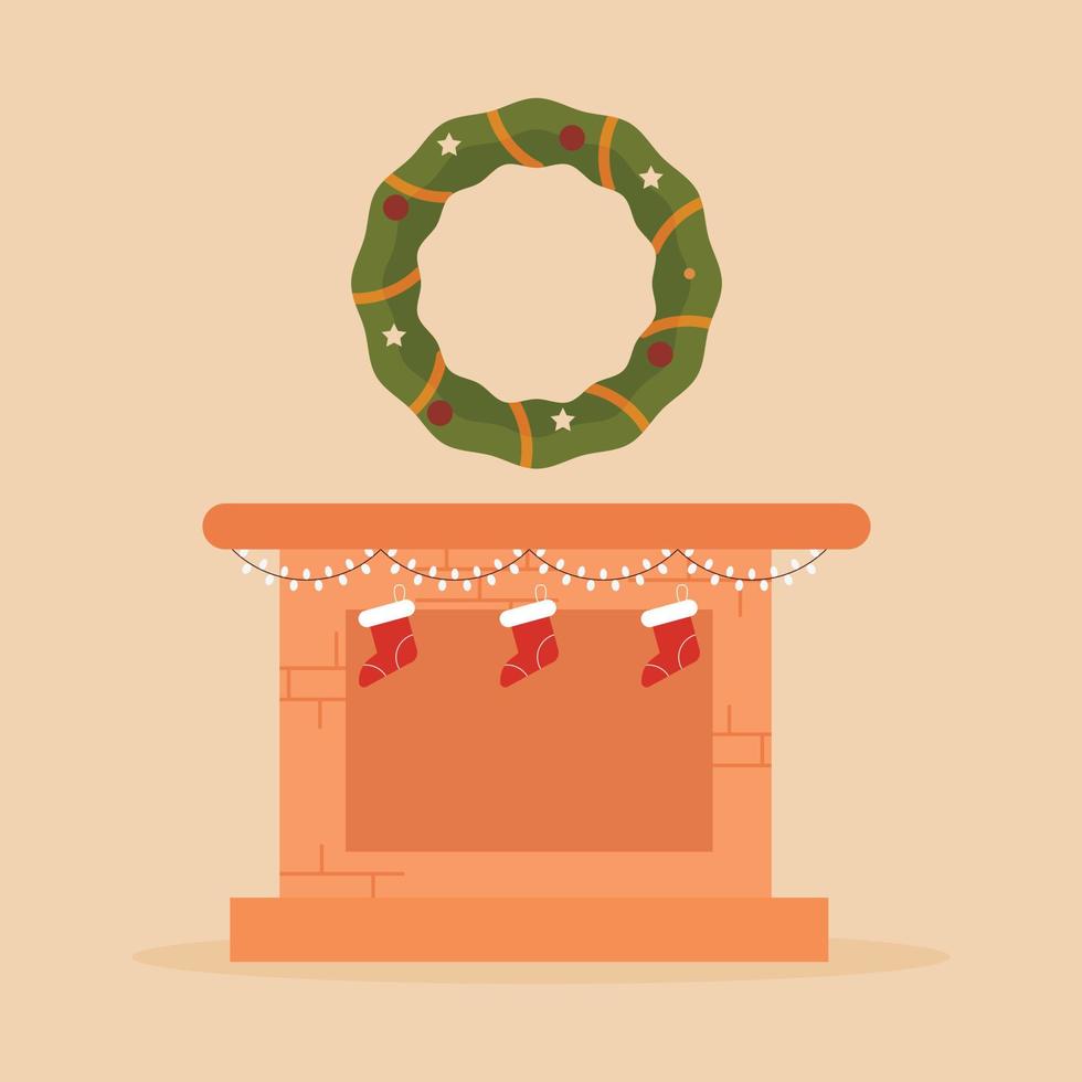 Merry Christmas fireplace vector illustration