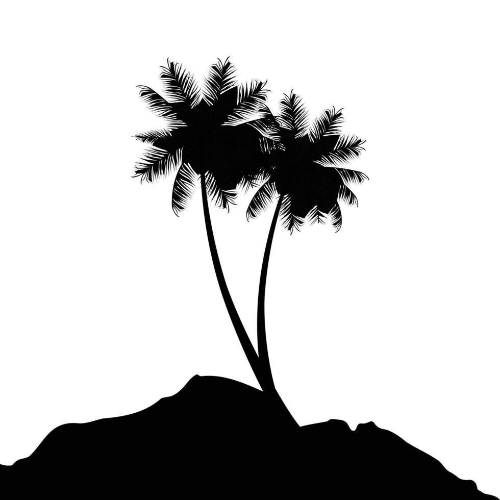 Silhouette mountain and Plam tree on sea beach vector