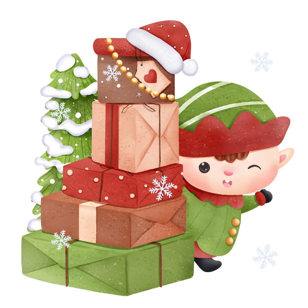 Christmas Illustration with little elf vector