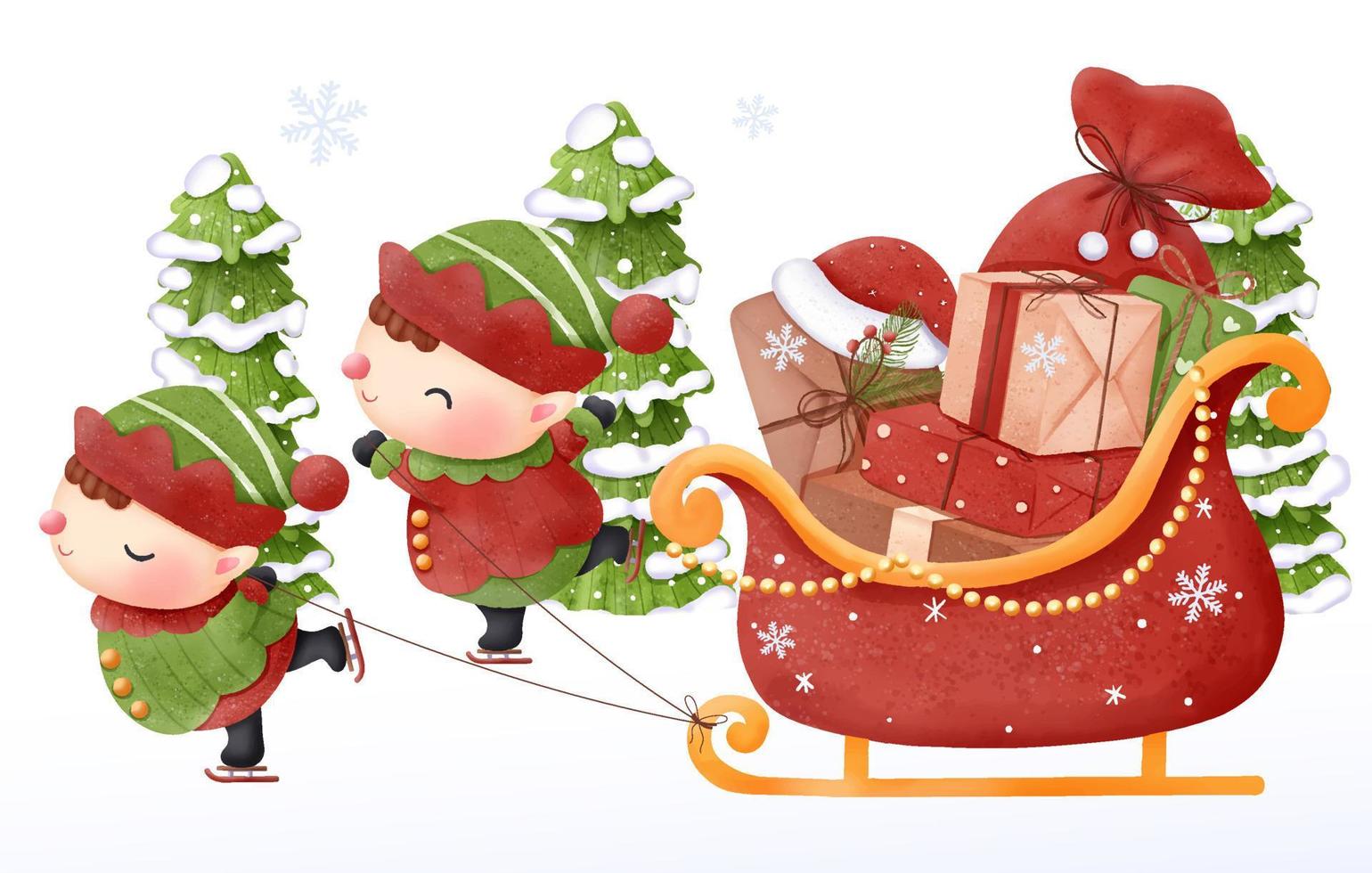 Christmas Illustration Little Elf and Presents vector