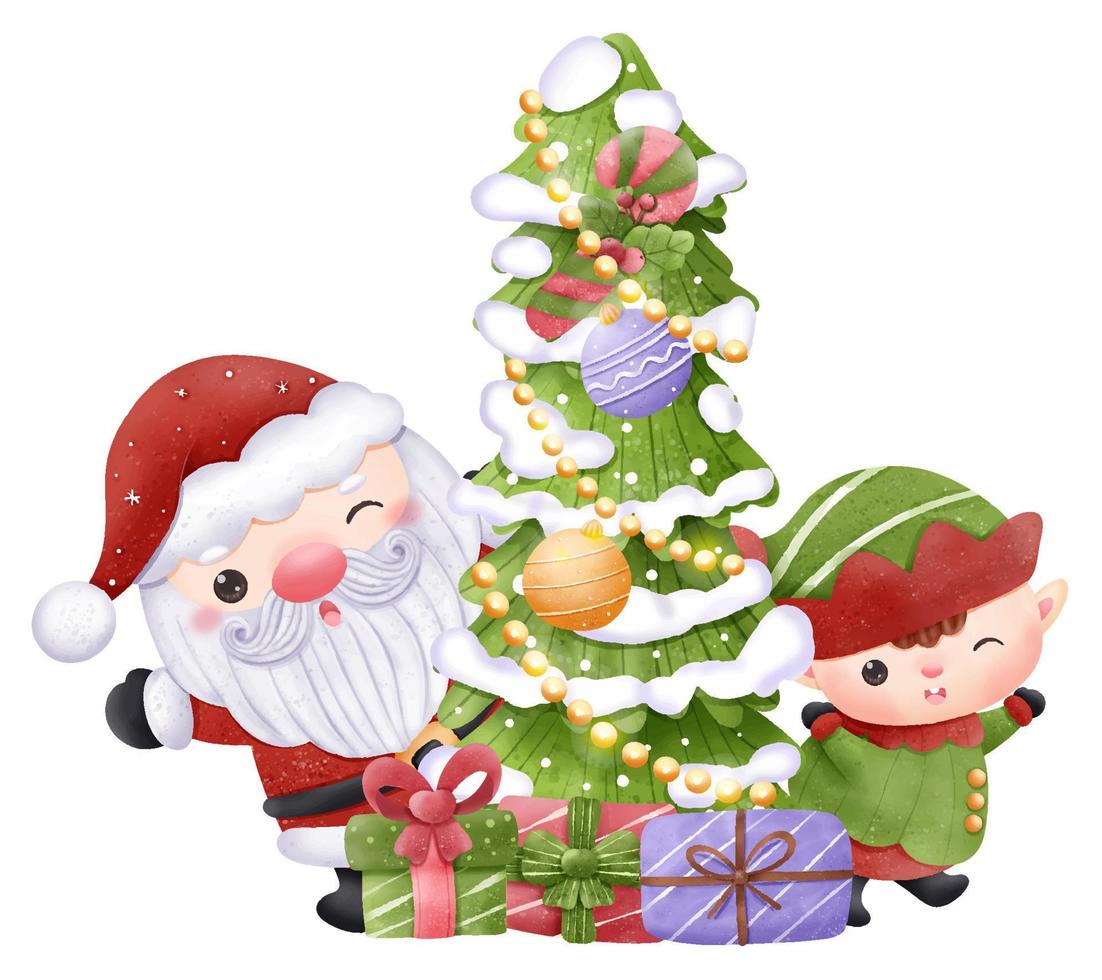 Christmas Series Cute Santa and little elf vector