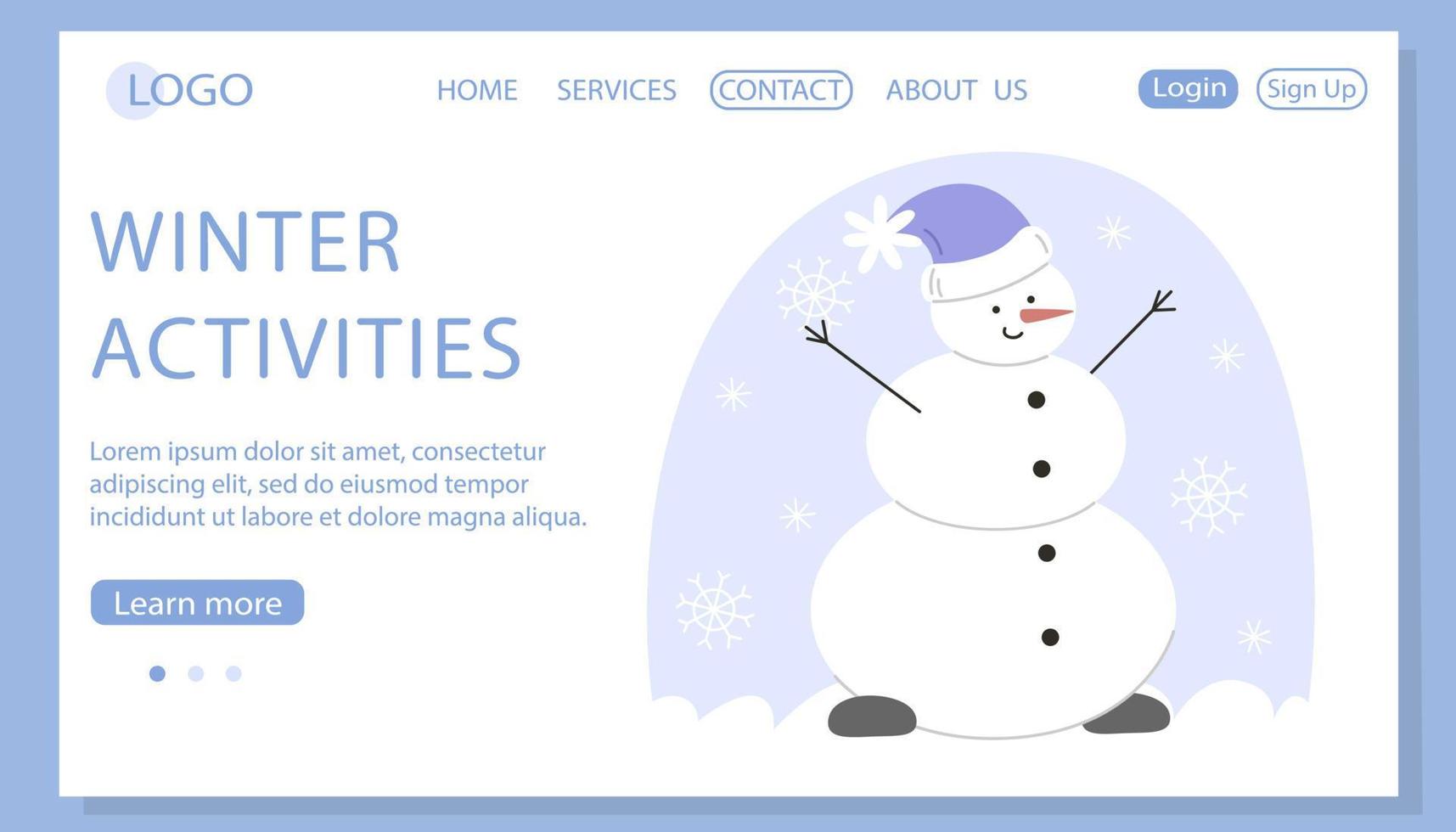 Snowman in a hat in a flat style, web page template vector