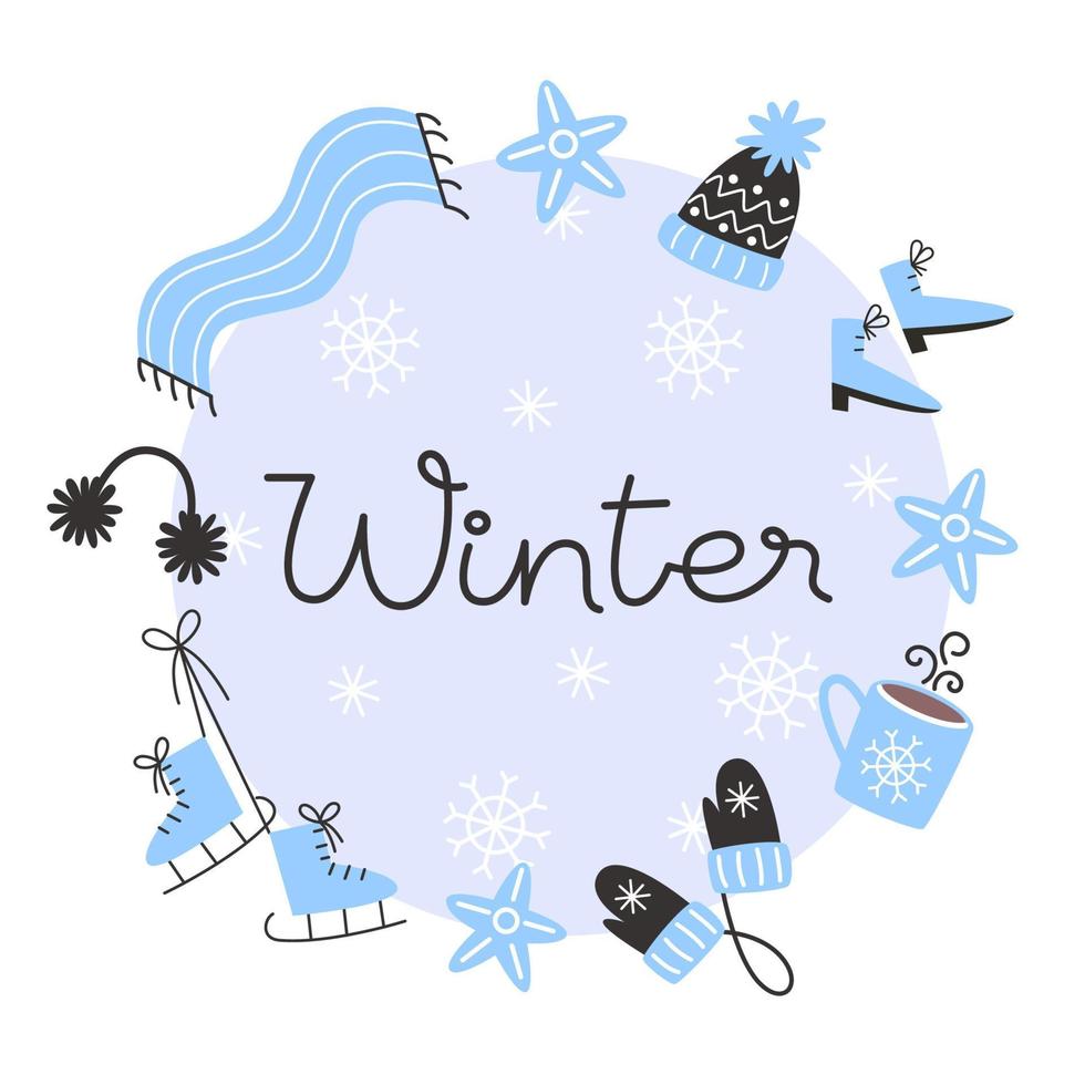 Card with cozy elements on the theme of winter activities vector