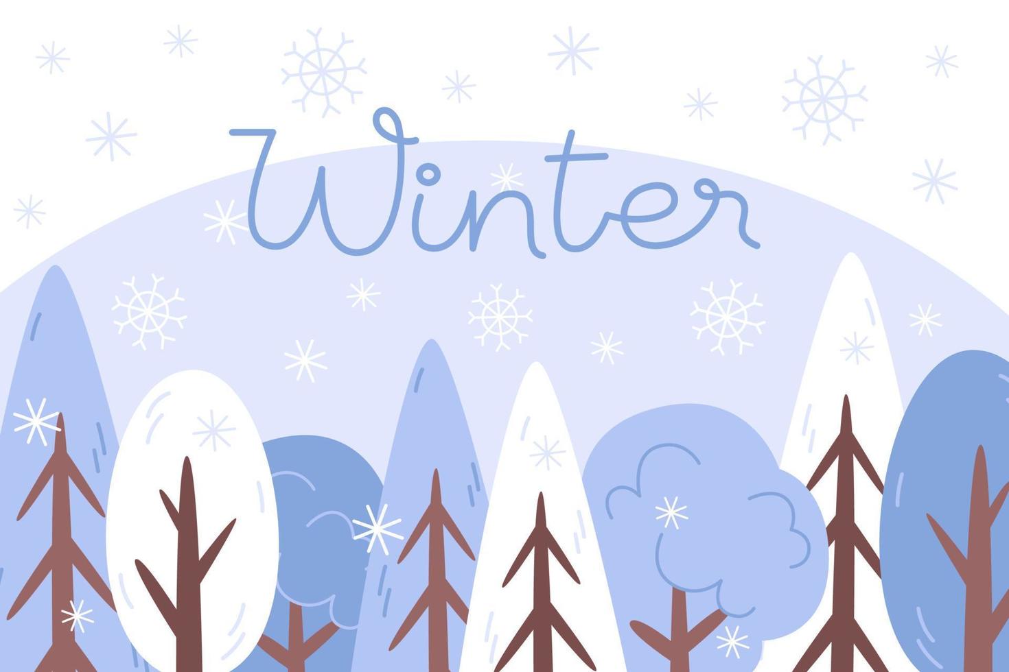 Winter landscape with a snowy forest in a flat style vector
