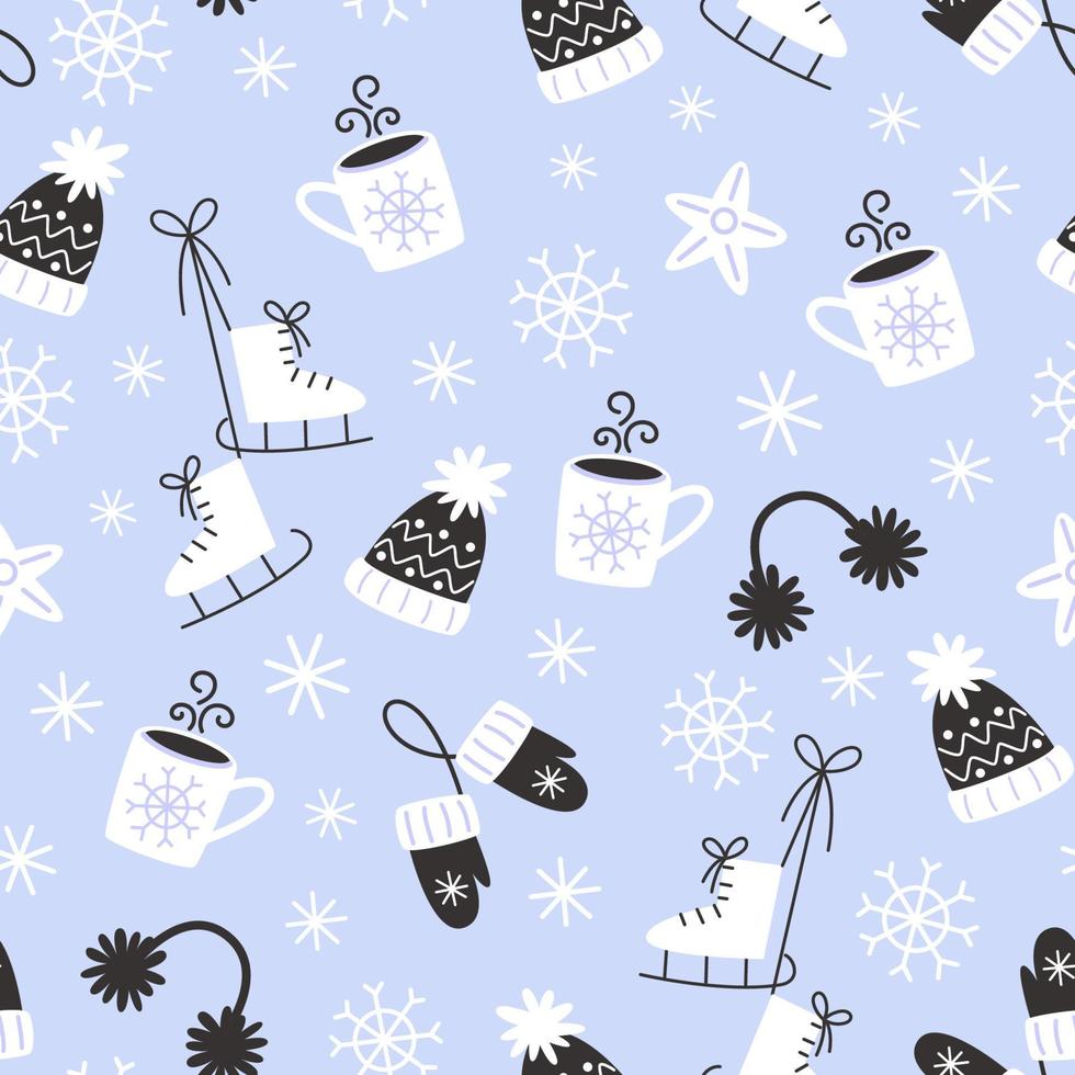 Festive winter pattern with cozy elements in flat style vector