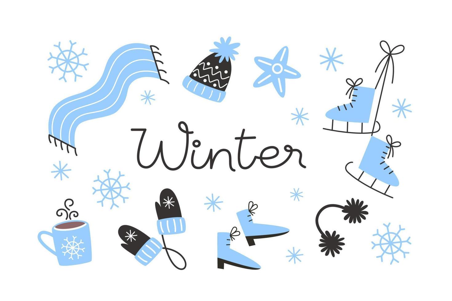 Set of cozy elements on the theme of winter activities vector