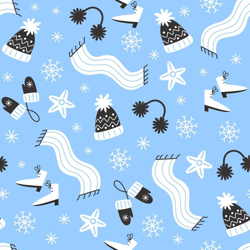 Festive winter pattern with cozy elements in flat style vector
