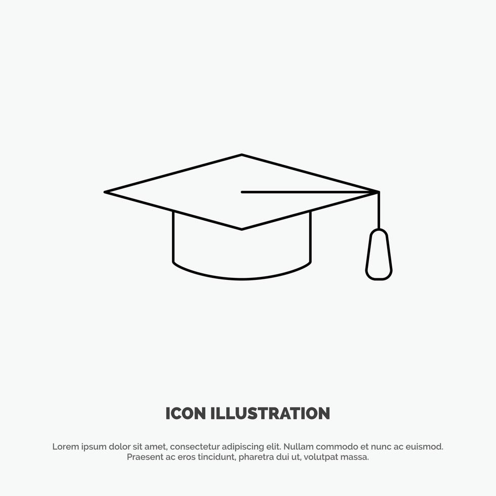 vector de icono de línea de sombrero de graduación de educación académica