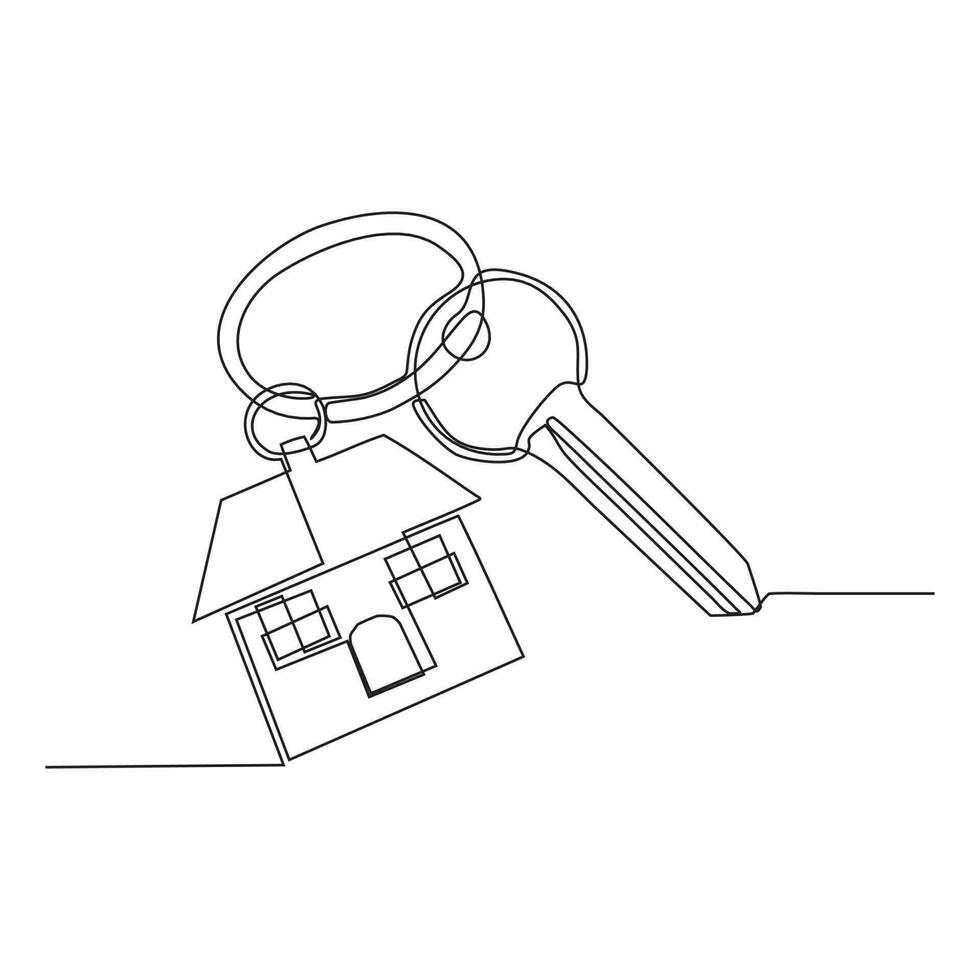 continuous line of keys and houses vector