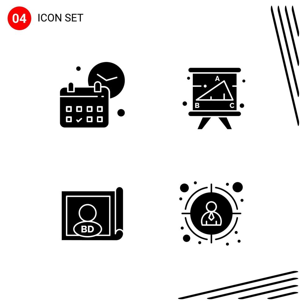 Collection of 4 Vector Icons in solid style Pixle Perfect Glyph Symbols for Web and Mobile Solid Icon Signs on White Background 4 Icons Creative Black Icon vector background