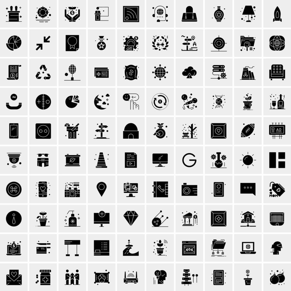 Set of 100 Business Solid Glyph icons vector