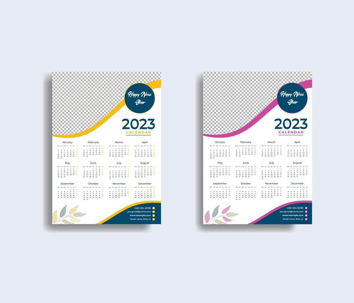 Colorful corporate 2023 wall calendar design template vector