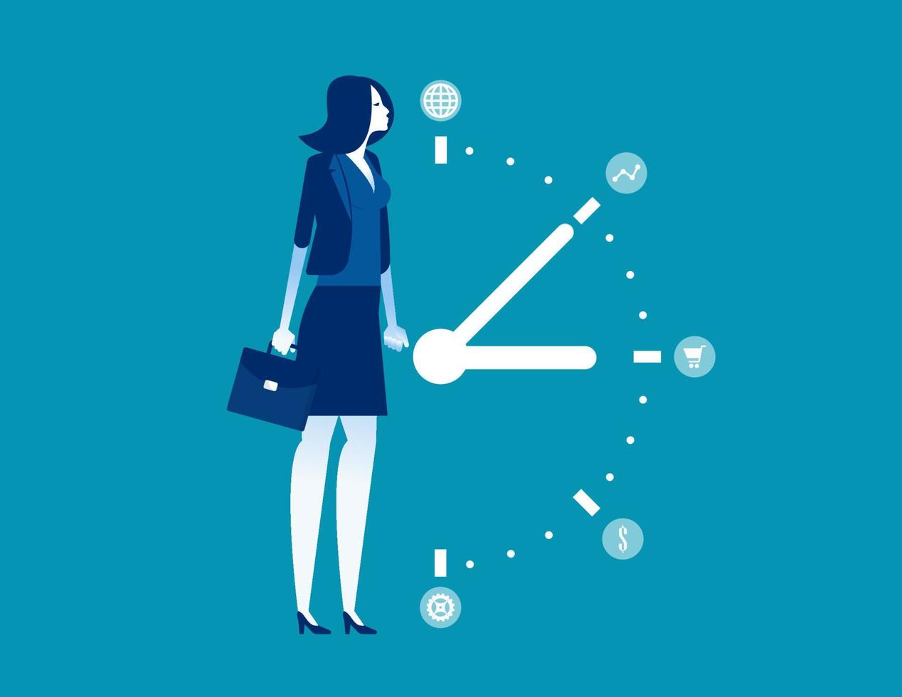 Business woman and time management. Concept business system vector illustration, Clock, Marketing